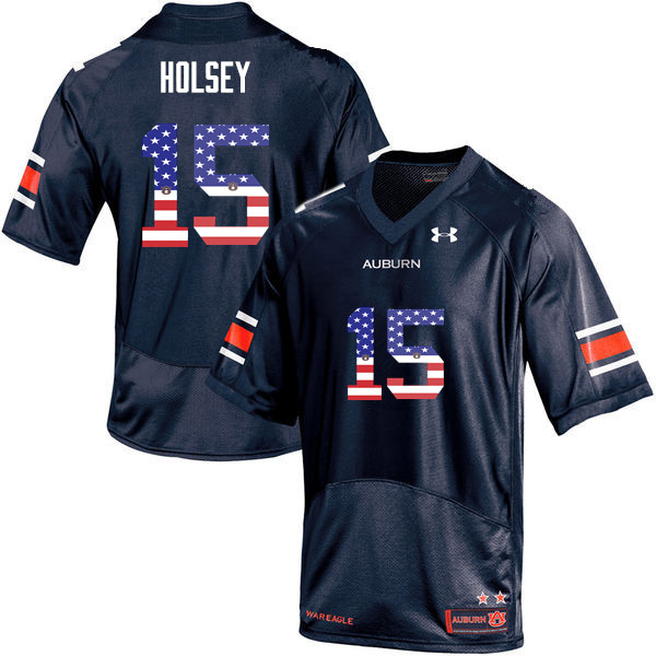 Auburn Tigers Men's Joshua Holsey #15 Navy Under Armour Stitched College USA Flag Fashion NCAA Authentic Football Jersey EGC6474CB